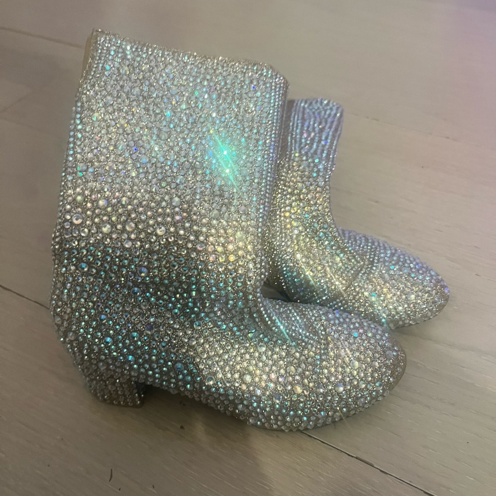 Glittering Silver Rhinestone Boots